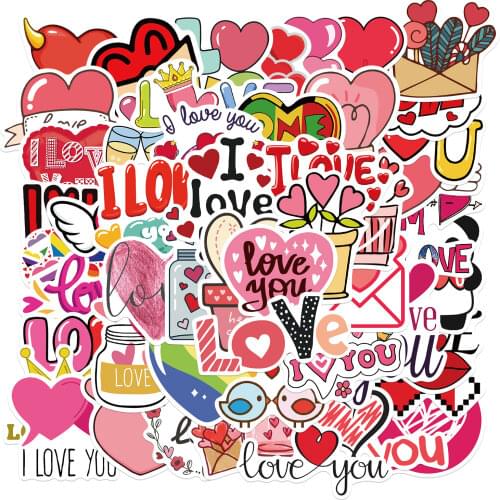 25/50PCS LOVE Stickers For Notebook Laptop Scrapbooking Material Adesivos Pink Stickers Vintage Valentines Day Craft Supplies