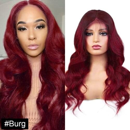 Body Wave Colored Human Hair 13*4 Lace Front Wigs 150% Density 99J/Red Burgundy/33 Remy Brazilian Colored Wigs For Black Women