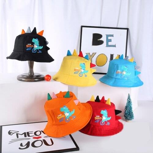 Children Summer Bucket Hats Korean Cartoon Dinosaur Panama For Kids Fisherman Cap Accessories Beach Basin Hat Boy Girl Sun Caps