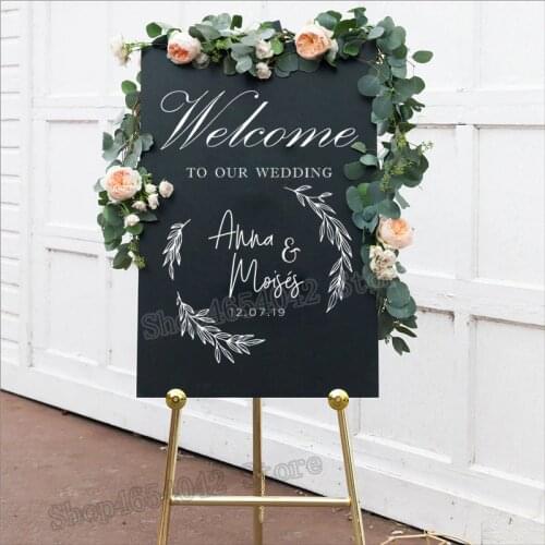 Personalized Welcome Sign Decals Wedding Decor Vinyl Stickers Customize Name Date Removable Wedding Reception Decal G391