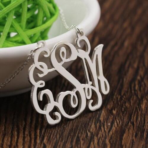 Personalized Monogrammed 3 Initals Nameplate Necklace 925 Silver Customized Name Women Necklace