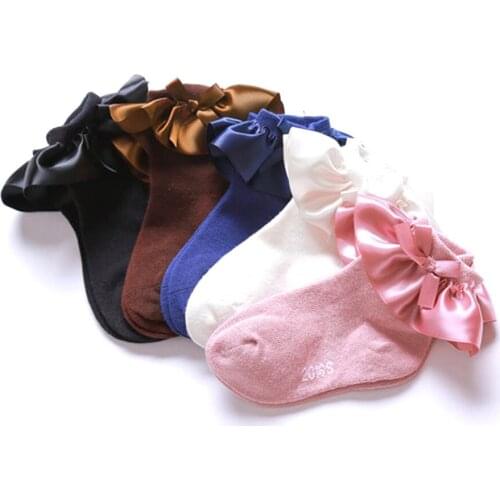 Kid Girl Lace Baby Socks With Bow Knot Frilly Princess socks Toddler Cotton Ankle Sock Solid Colors Fashion Gift