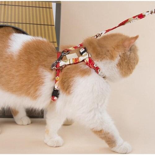Durable Adjustable Pet Cat Dog Harness Printed Snap Joint Traction Walking Leash Detachable Rope With Colorful Pattern Design