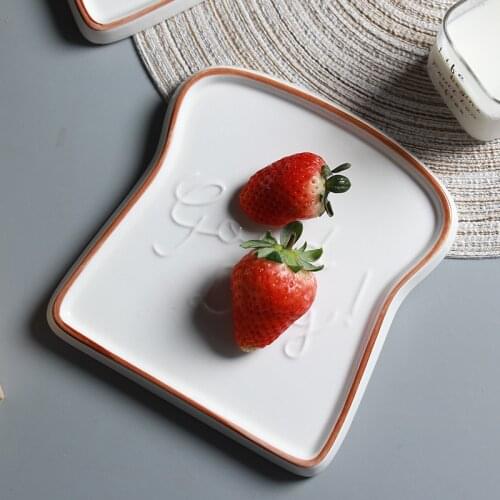 European Style Simple Breakfast Plate Dood Day Toast Plate Ceramic Dishes Creative Cream Bread Plate Dessert Plate Tableware