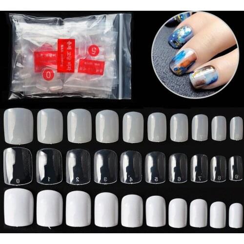 500Pcs Clear White Natural Round Cover French False Acrylic Nail Tips UV Gel Manicure Ultra Flexible False Nail Art Square Tips