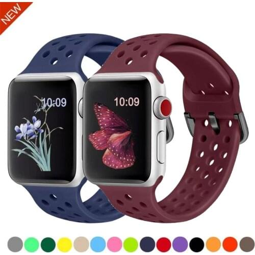Breathable Silicone Strap for Apple watch 6 5 4 SE 44mm 40mm Comfortable replacement wristband for iwatch 3 2 1 42mm 38mm band