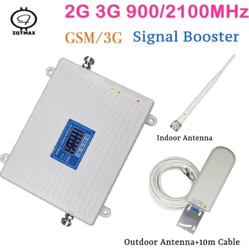 ZQTMAX 2G 3G GSM Repeater 900 WCDMA 2100 UMTS Signal Booster 65dB LTE cellular amplifier signal with antenna accessories