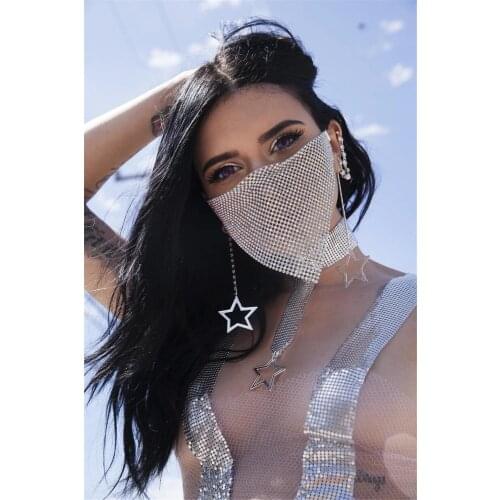 Sexy Night Club Summer Party Veil Yashmak Fashion Reticulated Rhinestone Face Mask Popular Jewelry Gift For Female BDSM Sex