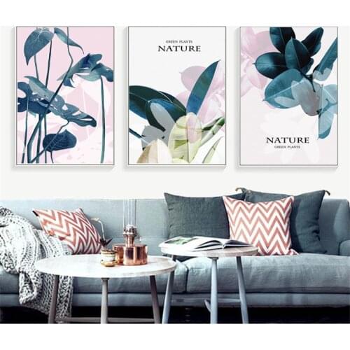Nordic Spray Color Fresh Flower Leaves Scenery Canvas Painting Wall Frameless Picture Foliage Poster Living Room Home Decoration