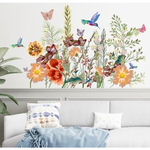 Fresh Plant Flower Wall Stickers Living Room Bedroom Decor Sofa Backdrop Waist Line Decals for Furniture