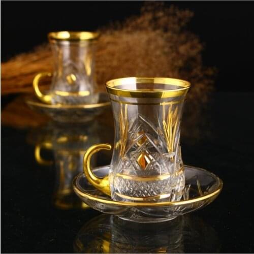 Turkish Tea Cup Gold Glitter Embroidered Cutout Crystal Looking Turkish Arabic Russian British Fas French Tea Cup set