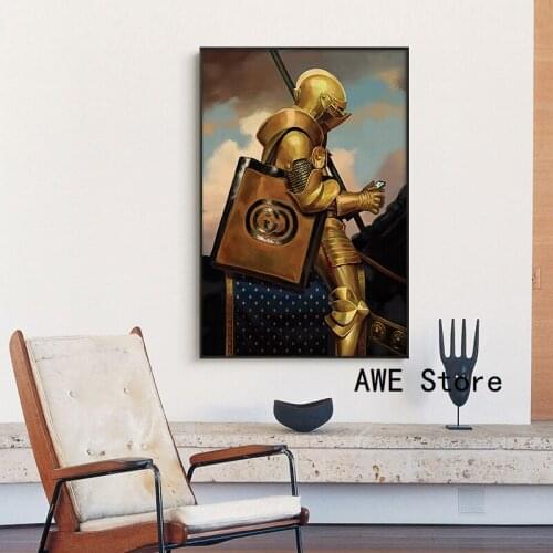 Knight in Golden Armor Decoration Maison Modern Luxe Canvas Painting Wall Art Pictures For Home Design Living Room Chambre Decor