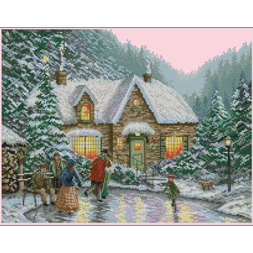 Top Quality Beautiful Lovely Counted Cross Stitch Kit Skating Skate Winter Snow Christmas Sweet Memory Holiday Gathering