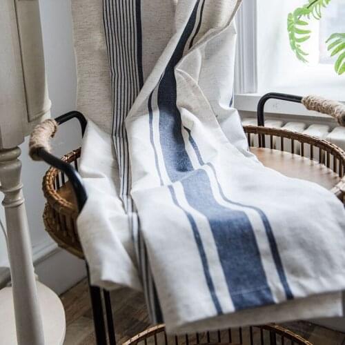Bedroom Navy Stripe Yarn-Dyed Finished American Small Window Kitchen Curtain Semi-Shading Curtain Living bedroom curtains