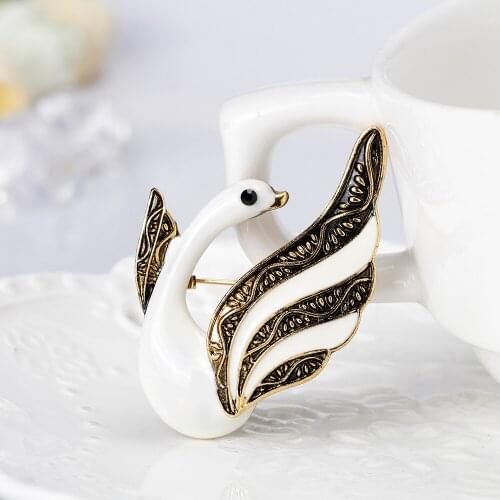 New Arrival White-color Oil Drop Swan Elegant Brooch Pins For Girls Women Jewelry Wedding Bridal