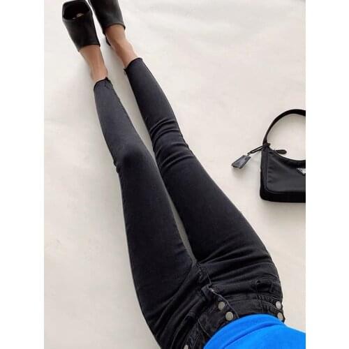 Women Jeans Pants 2021 Fashion Ladies Distressed Highwaist Butt Lift Jeans 90s Style Light Blue Strechy Skinny Pencil Pants