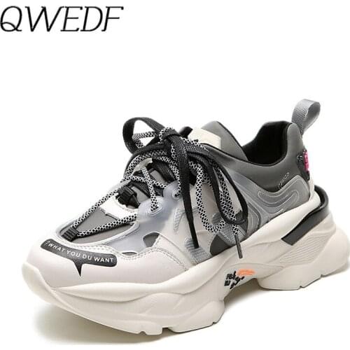 2019 Vulcanized Shoes Sneakers Woman Flats Platform Casual Autumn Bling Female Fashion Lace Up Walking Ladies Footwear Z4-44