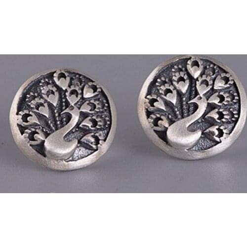 2020 new 100% real S925 pure silver jewelry women stylish temperament round peacock earrings Thai silver matte woman earrings