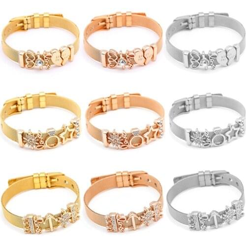 3 Colors 10mm Stainless Steel Mesh Bracelets For Women Crystal Crown Star Beads Charm Watch Bracelets Jewelry Gift