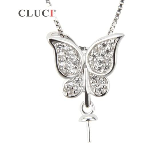 CLUCI Real 925 Sterling Silver Shining Zircon Butterfly Charms Pendant for Women Jewelry Making SP138SB