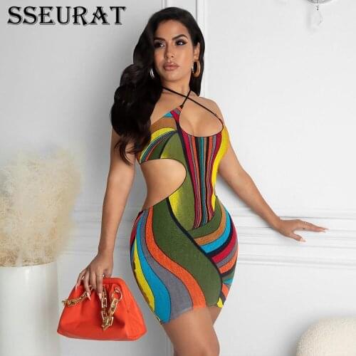 SSEURAT Women Dress Asymmetrical Sleeveless Cut Out Mini Dresses Sexy Night Clubwear Summer Outfits 2021