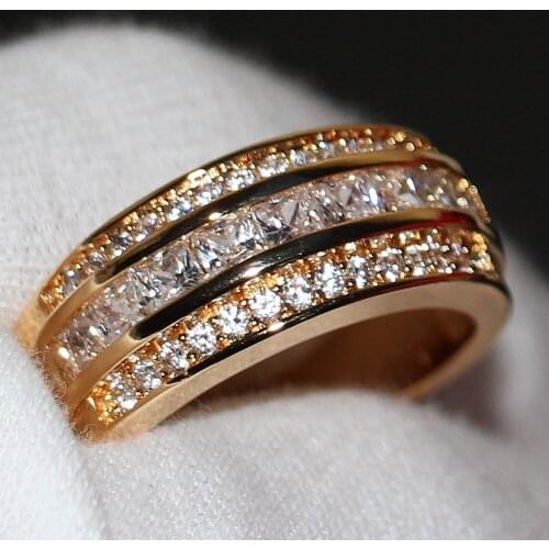 Size 8-12 Hot Top Quality Luxury Jewelry 10KT Gold Filled Princess White Cubic Zirconia Women Wedding Engagement Band Ring Gift