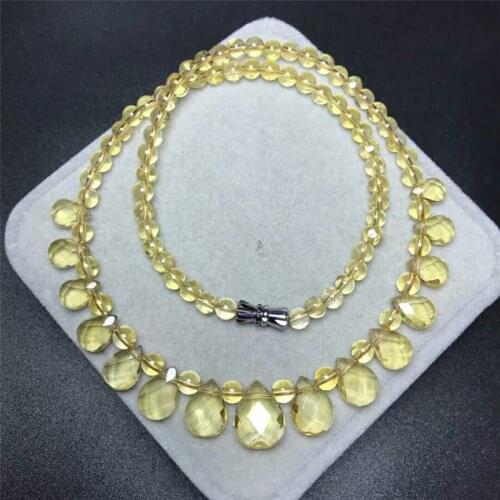 5mm Genuine Yellow Natural Citrine Quartz Necklace Women Female Charming Water Drop Pendant Long Chain Necklace