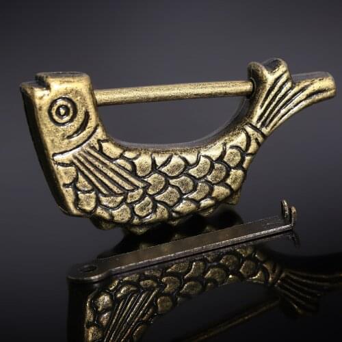 1pc Antique Fish Lock 60x9x31mm Wooden Box Jewelry Chest Case Padlock suitcase Drawer Cabinet lock