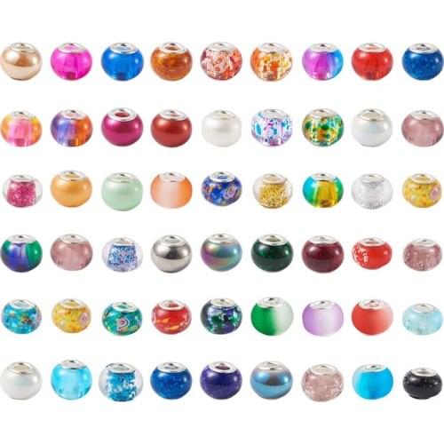 100pcs/box Mixed Color Handmade Lampwork European Large Hole Beads and Glass European Beads for Jewlery Making DIY Accessories
