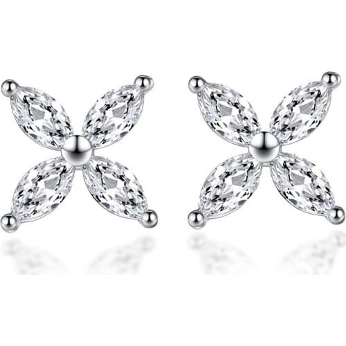 100% 925 sterling silver fashion flower shiny crystal stud earrings for women wholesale jewelry Christmas gift drop shipping
