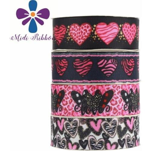 16mm-75mm Pink Heart-Shaped Printed Grosgrain Ribbon /Elastic Band For Handmade Bow/Party Decoration 50 Yards