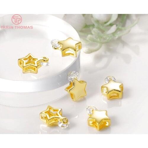4PCS 8x10MM 24K Gold Color Plated Brass with Zircon Star Charms Pendants High Quality Diy Jewelry Accessories