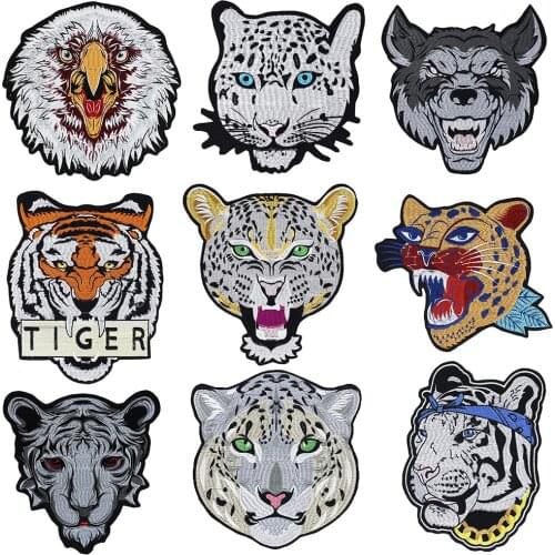 2Pcs Leopard TIger Wolf Embroidery Koala Eagle Iron on Patch Punk Biker Applique DIY Hat Coat Accessories Cloth Sticker TH1130