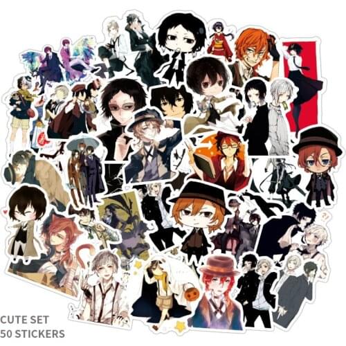 50 PCS Anime Stray Dogs Dazai Osamu Nakahara Chuya Waterproof Sticker Cosplay PVC Laptop Skateboard Decoration Car Scooter Decal
