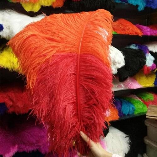 Wholesale 50 pcs Red and Orange "Thick Stem" Male Ostrich Feathers 24-26inch/60-65cm DIY Jewelry Craft Making Decoration