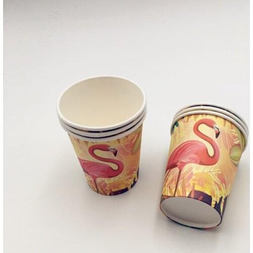 6pcs/lot Hawaii Party Luau Pink Flamingo Theme Paper Cups Grid Disposable Drinking Cups For Birthday Wedding Party Decoration