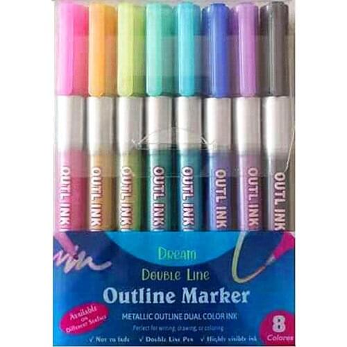 8/12 Colors Metallic Double Lines Art Markers Out line Pen Stationery Art Drawing Pens for Calligraphy Lettering Scrapbooking