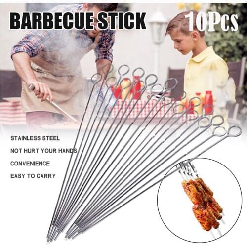 BBQ Stainless Steel Shish Kabob Skewers Barbecue Stick Grilling Long Needle 10Pcs Kit Churrasco Profissional Keuken Accessoires