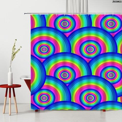 Color Rainbow Geometric Shower Curtains Blue Green Red Stripe Pattern Printing Polyester Home Bathroom Accessories Curtain Set