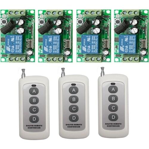 DC12V 8A 1CH RF Wireless Remote Control System 55*32*16 mm 4 * Receiver& 3 *Transmitter Ultra-thin 4 key 100 m