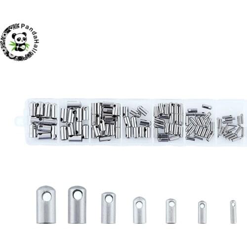 Pandahall about 110pcs/box Mixed Tube 304 Stainless Steel Cord Ends DIY Jewelry Findings for Jewelry making 7x2mm Hole: 1mm