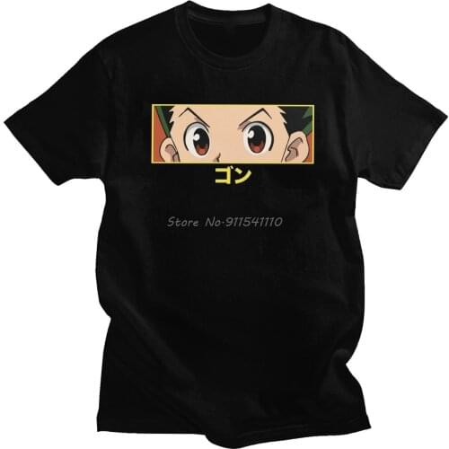HXH GON EYES T-shirt Homme Pure Cotton Hunter X Hunter Tee Shirts Round Neck Short Sleeve Japanese Manga Anime TShirt Merch Gift