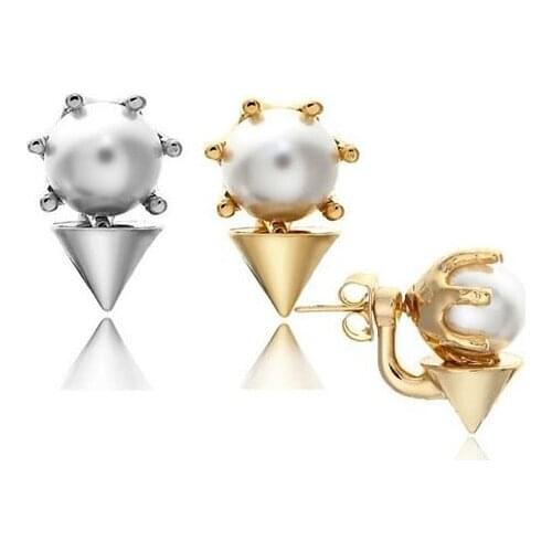 Personality Fashion Womens Stud Earrings with Pearl Gold Silver Plated Cone Design Earring Stylish Korean Style Jewelry #ER105