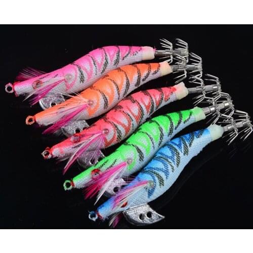 5pcs/set 8cm/7.2g Artificial Plastic Wood Shrimp Hard Bait 3D Eyes Wobbler Bionic Bait With Hookf Swimbait Sea Fishing Lures