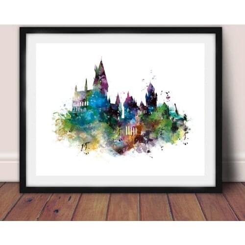 Watercolor Castle Art Canvas Painting Wall Picture , Harry Canvas Prints Watercolor Castle Poster Kids Room Decor
