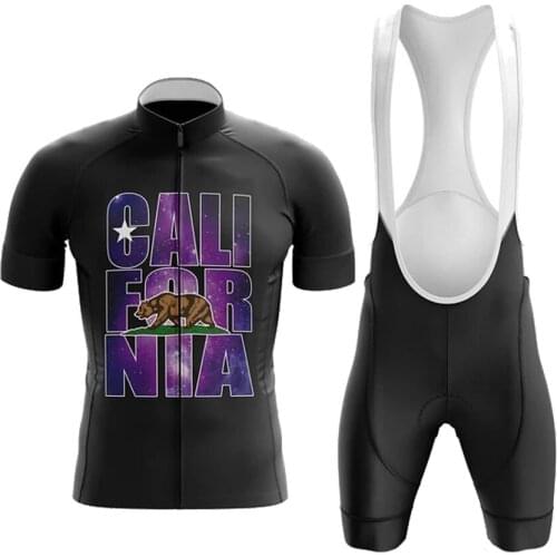California Cycling Jersey Set Quick-drying Short Sleeve Bike Clothing Bib Shorts Gel Breathable Pad Maillot Ciclismo Hombre