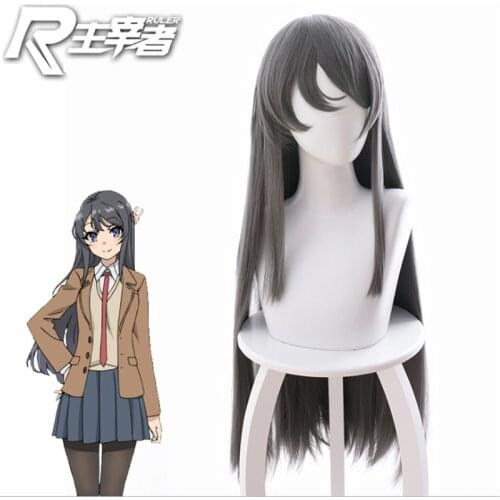 80cm Sakurajima Mai Grey Long Wig Cosplay Costume Seishun Buta Yarou wa Bunny Girl Senpai no Yume wo Minai Heat Resistant Hai