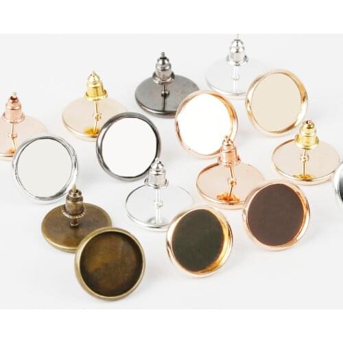 10pcs Round Tray Lever Back Settings Earrings Blank Base Bezels Earring Hooks Supplies for Jewelry Making 12MM Cabochons Buttons