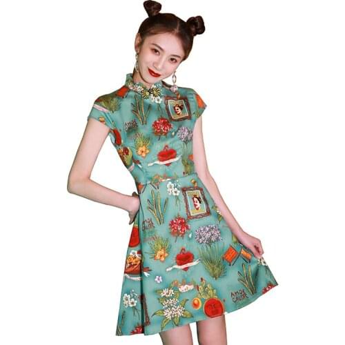 Summer Chinese Style bodycon dress bandage dress Slim Party Dress Vintage Cheongsam print dress women sexy dress women dresses