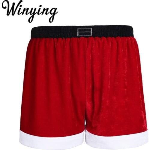 Men Christmas Underwear Santa Claus Costume Underpants Holiday Cosplay Rave New Year Party Red Flannel Boxer Shorts Sexy Trunks